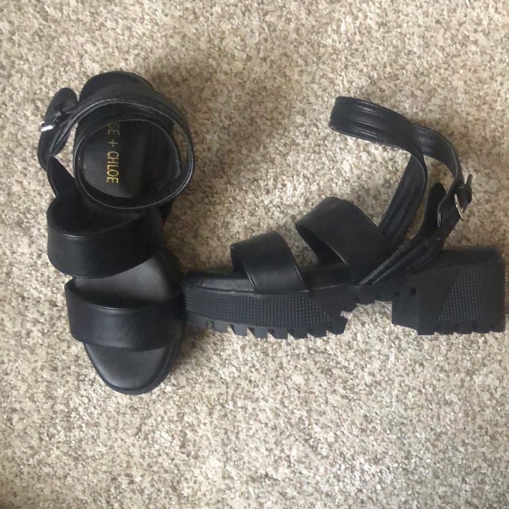 Never worn! Chunky black faux leather platform sandals!